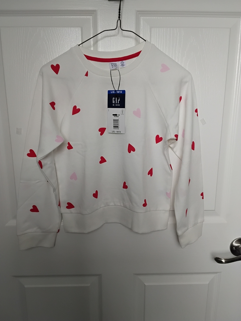 Kids White Crewneck Sweetheart  Sweatshirt with Red and Light‎ Pink Hearts